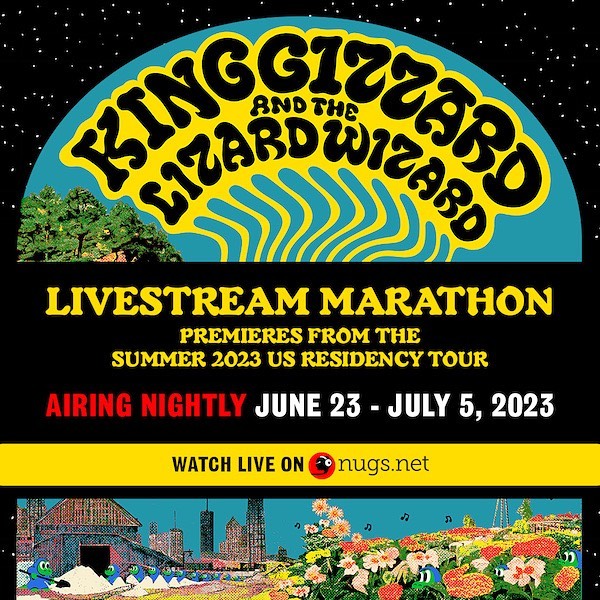 Livestream Announcement 🦎 🧙‍♂️ Join us for the worldwide premieres of all 13 sold-out shows from @kinggizzard highly anticipated return to the U.S., starting with the Caverns and running through Red Rocks, the Salt Shed, and Remlinger Farms. 

Watch only on @nugsnet , starting June 23rd. Save 25% on the entire marathon 🎥

#gizzverse #livemusic #livestream #KGLW